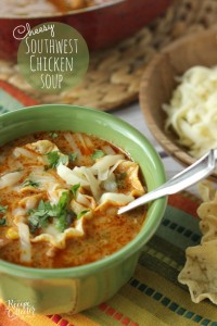 Cheesy Chicken Tortilla Soup - Comforting soup filled with chicken, onions, peppers, black beans, corn, and finished off with a little cream to give it that extra little something!