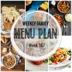 Weekly Family Meal Plan- Featuring several main dishes, a side dish, a soup, a breakfast, and two desserts!