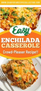 Baked Enchilada Casserole - A total crowd pleasing Mexican casserole recipe filled with layers of white corn tortillas, enchilada sauce, refried beans, meat sauce, and shredded cheese.  Plus, it has a little secret ingredient to give it that great flavor! 