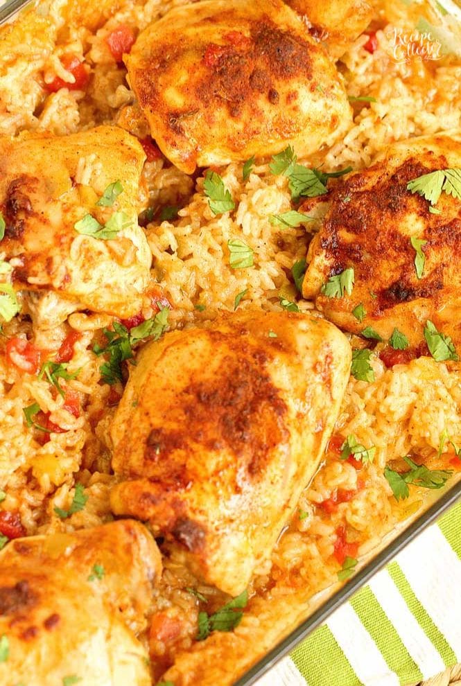 Taco Chicken and Rice is an easy one pan dinner idea with only a few ingredients. It's easy to put together and smells wonderful as it bakes!