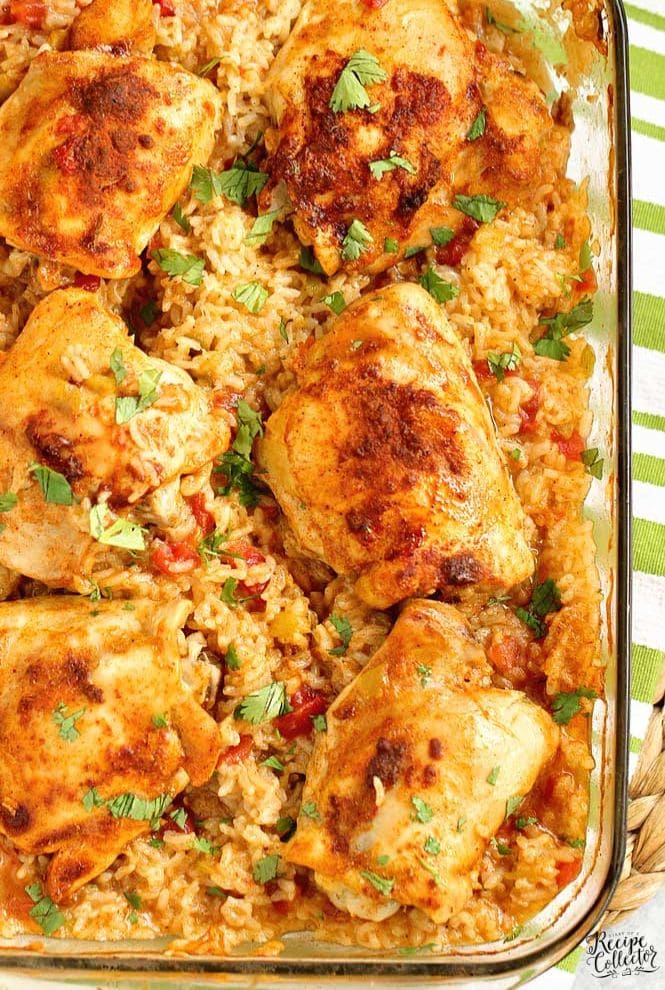 Taco Chicken and Rice is an easy one pan dinner idea with only a few ingredients. It's easy to put together and smells wonderful as it bakes!