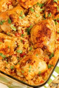 Taco Chicken and Rice is an easy one pan dinner idea with only a few ingredients. It's easy to put together and smells wonderful as it bakes!