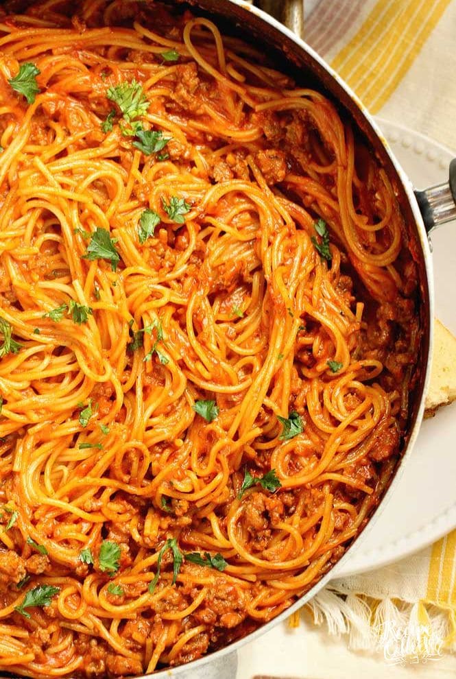 Make your next spaghetti night even easier with this One-Pot Creamy Sausage Spaghetti!