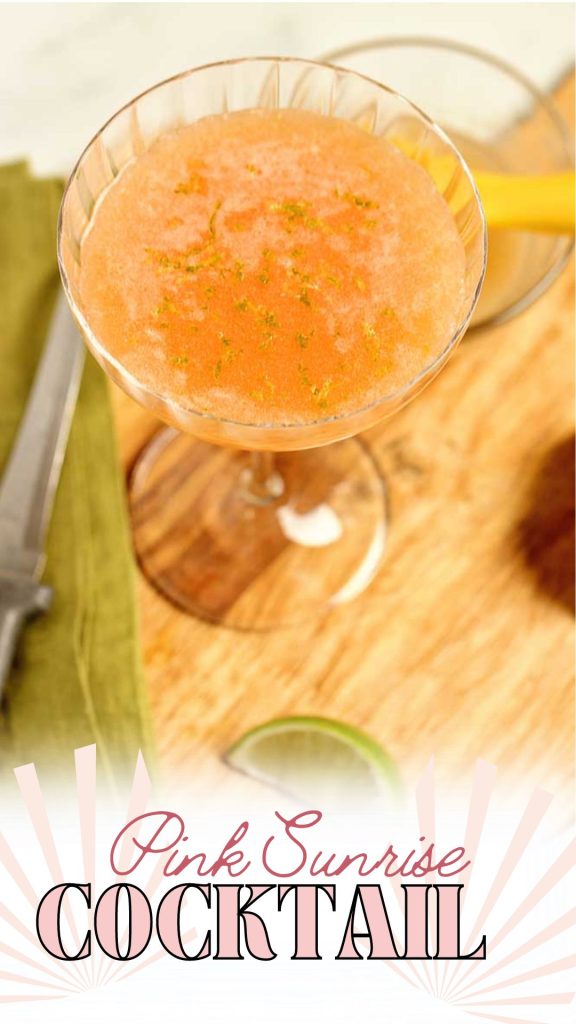 Pink Sunrise Cocktail - A lovely blend of vodka, aperol, Coco Lopez, pineapple juice, and lime zest! It's a perfect summer drink!`