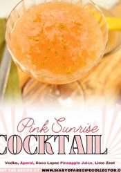 Pink Sunrise Cocktail - A lovely blend of vodka, aperol, Coco Lopez, pineapple juice, and lime zest! It's a perfect summer drink!