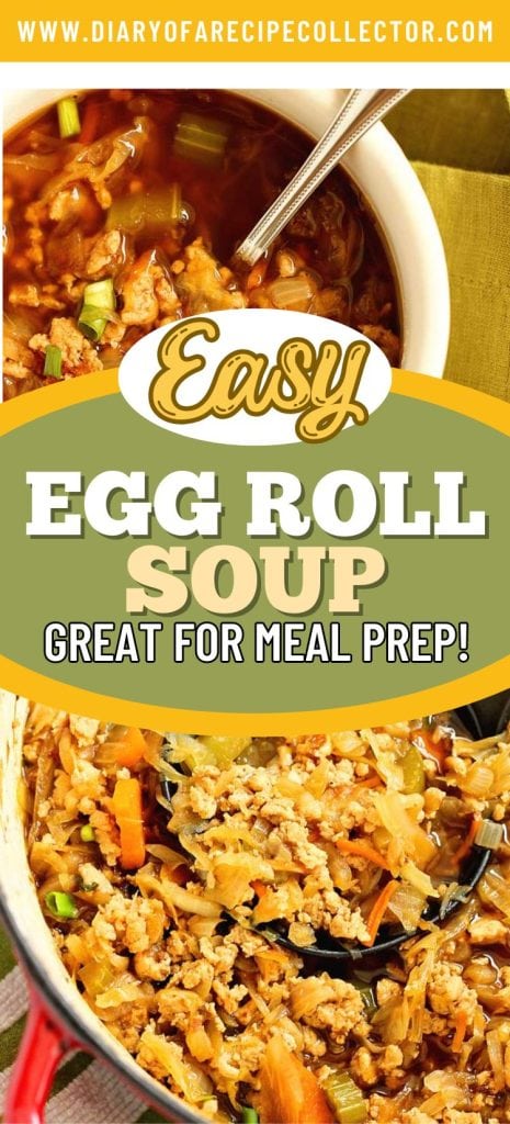 Egg Roll Soup is a delicious low-carb recipe with all the good filling of an egg roll but made healthy with ground chicken. Plus, it is done in about 30 minutes and great for meal-prep!