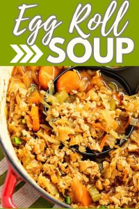 Egg Roll Soup is a delicious low-carb recipe with all the good filling of an egg roll but made healthy with ground chicken. Plus, it is done in about 30 minutes and great for meal-prep!